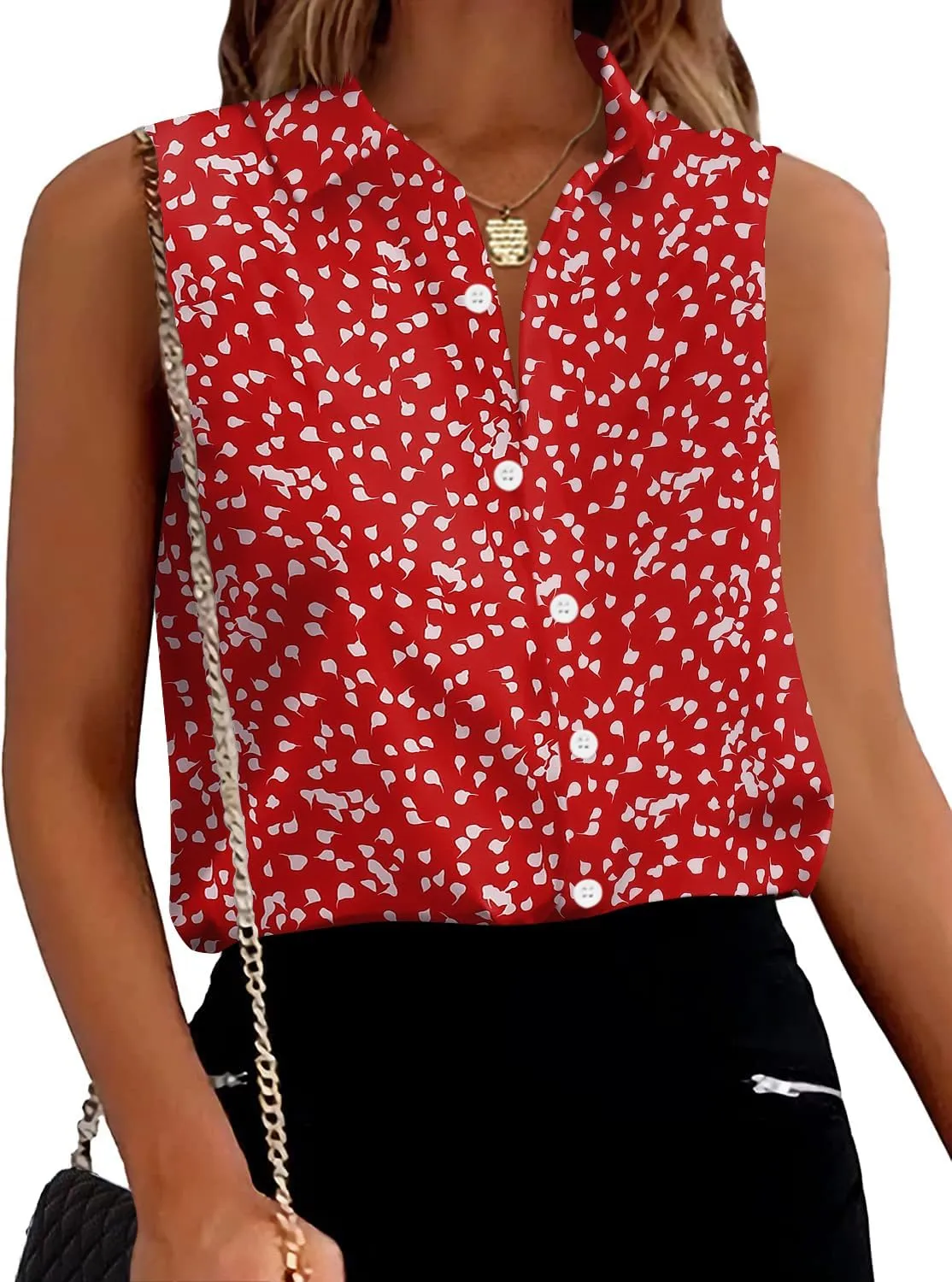 Zeagoo Women's Sleeveless Button Down Shirts Blouses Solid Casual Loose V Neck Tank Tops for Work S-XXL