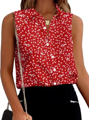 Zeagoo Women's Sleeveless Button Down Shirts Blouses Solid Casual Loose V Neck Tank Tops for Work S-XXL