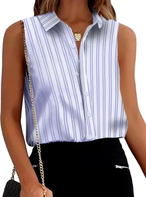 Zeagoo Women's Sleeveless Button Down Shirts Blouses Solid Casual Loose V Neck Tank Tops for Work S-XXL